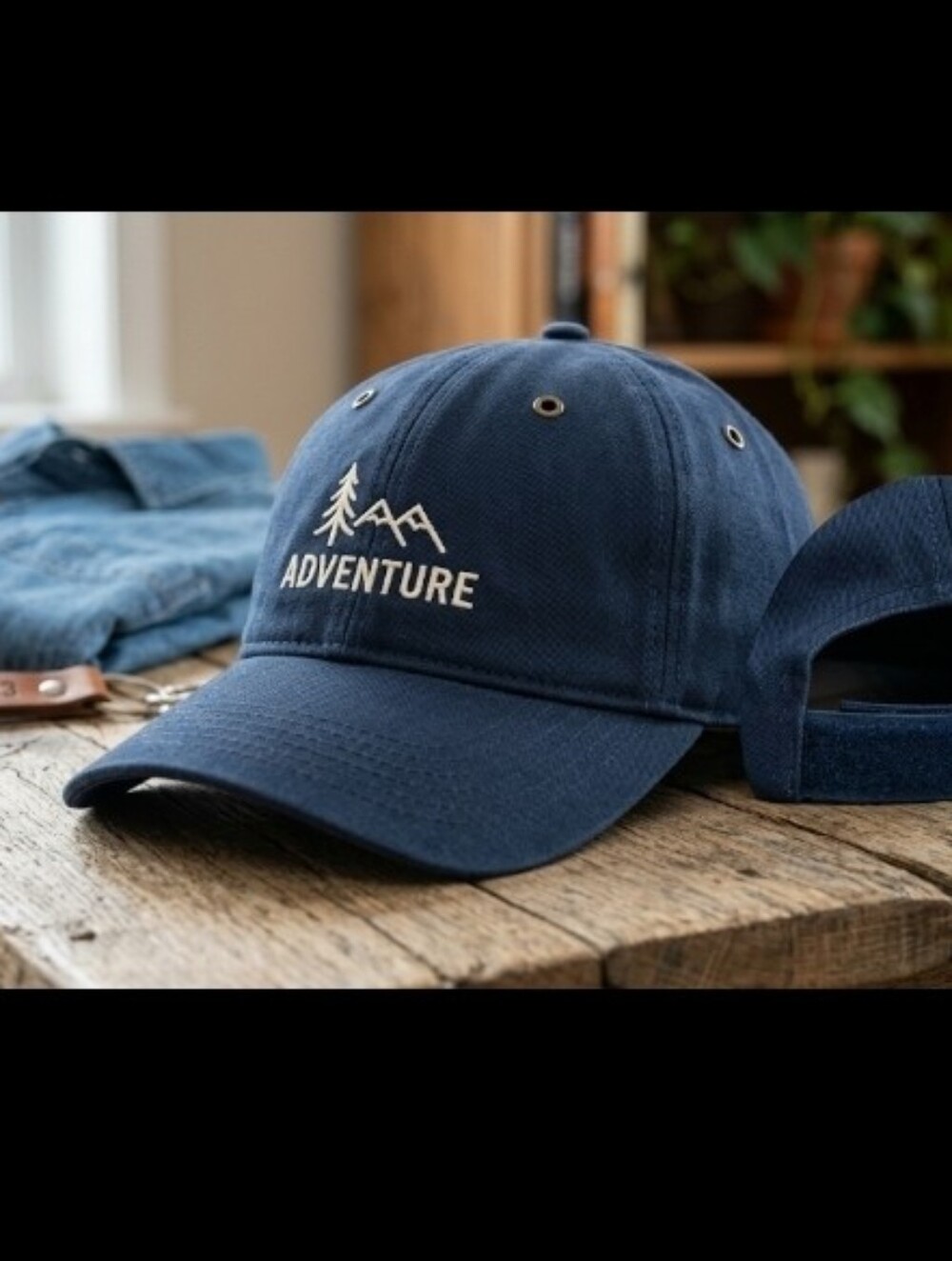 Adventure Mountain Embroidered Dad Hat Navy Blue Velcro Back NWT